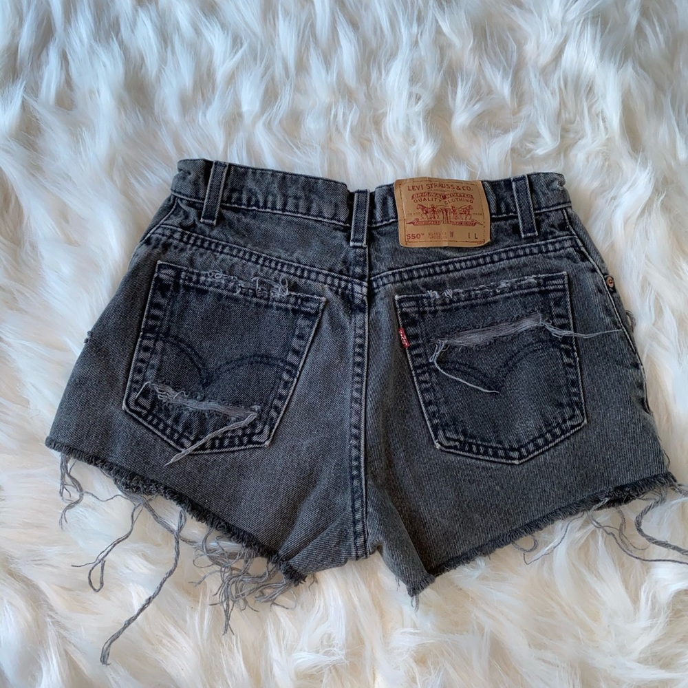 Levi’s Dark Grey Distressed High Waisted Shorts